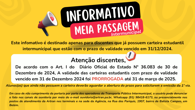 Informativo sobre as carteiras de meia passagem intermunicipal